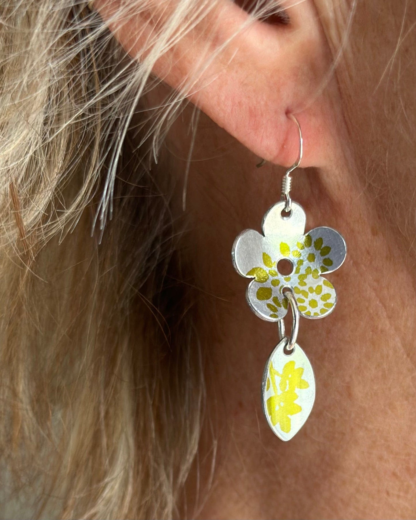 jewellery Sterling Silver And Anodized Aluminium Drop Earrings - Lime Leaf