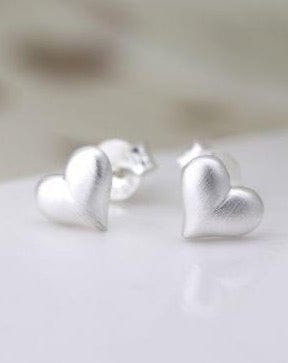 jewellery Sterling Silver Brushed Heart Stud Earrings