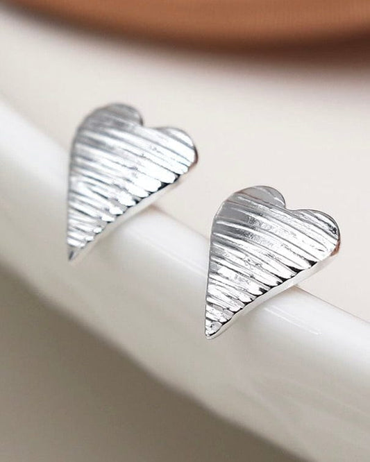 jewellery Sterling Silver Embossed Heart Stud Earrings