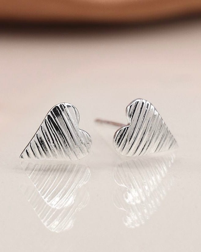 jewellery Sterling Silver Embossed Heart Stud Earrings