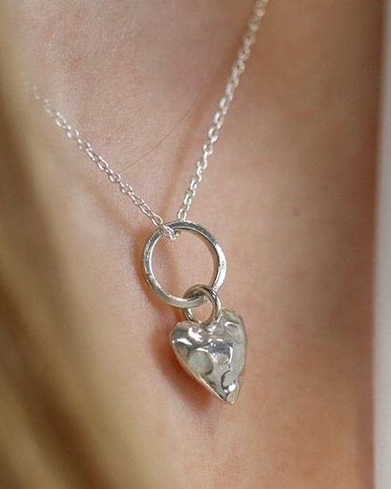 jewellery Sterling Silver Hammered Heart On Ring Necklace - 16" Chain