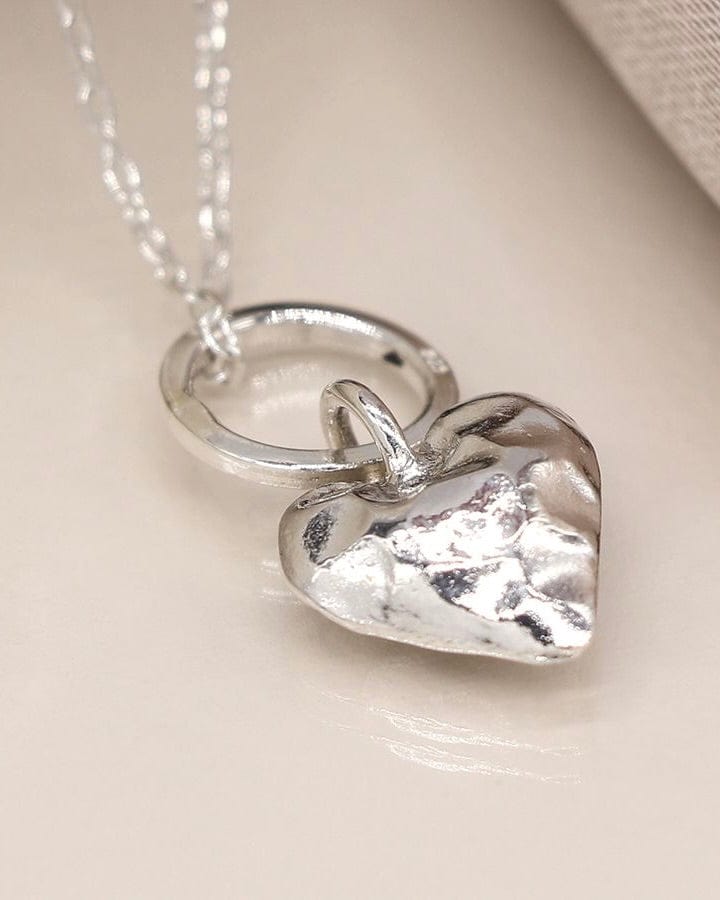 jewellery Sterling Silver Hammered Heart On Ring Necklace - 16" Chain