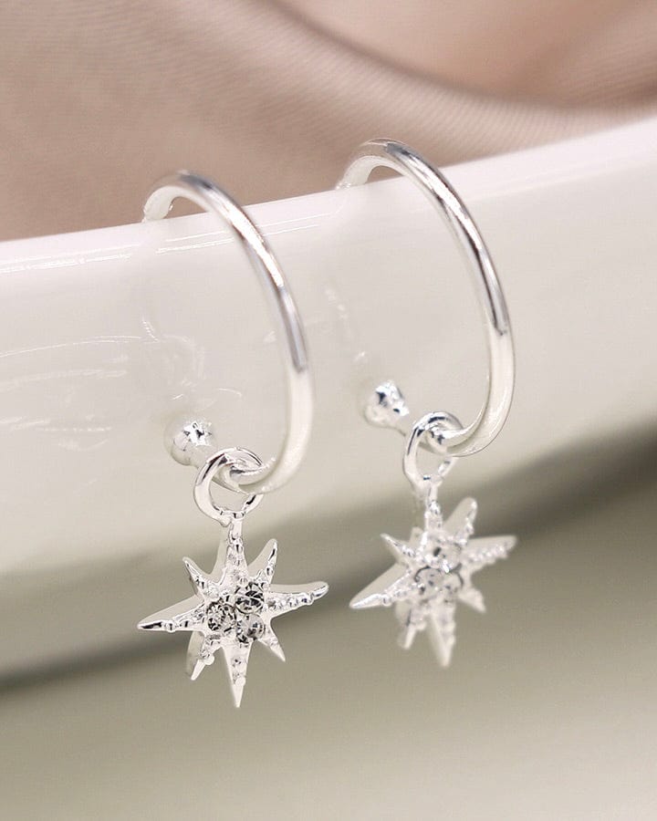 jewellery Sterling Silver Star Hoop Earrings