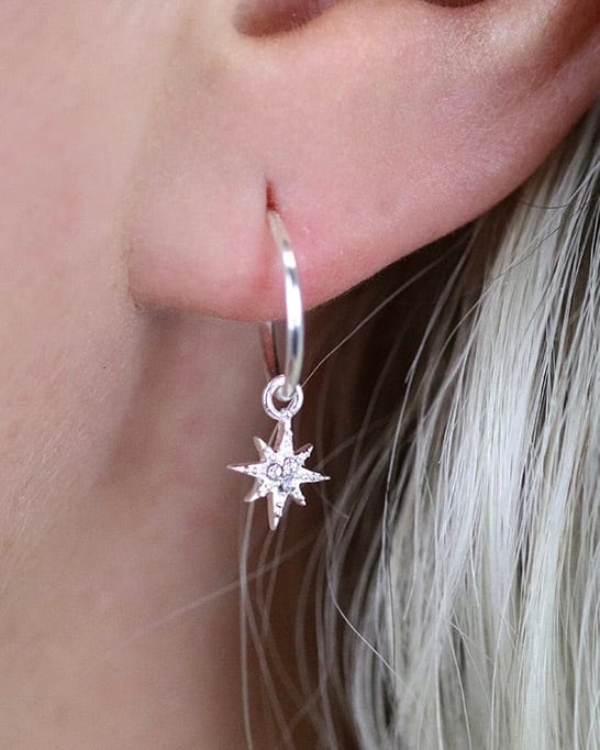 jewellery Sterling Silver Star Hoop Earrings