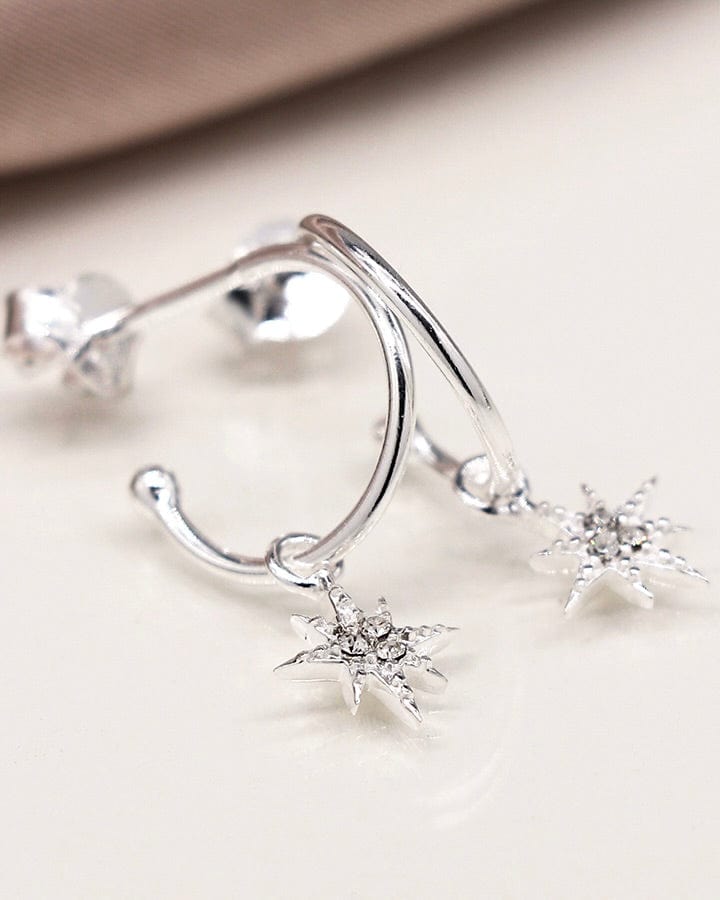 jewellery Sterling Silver Star Hoop Earrings