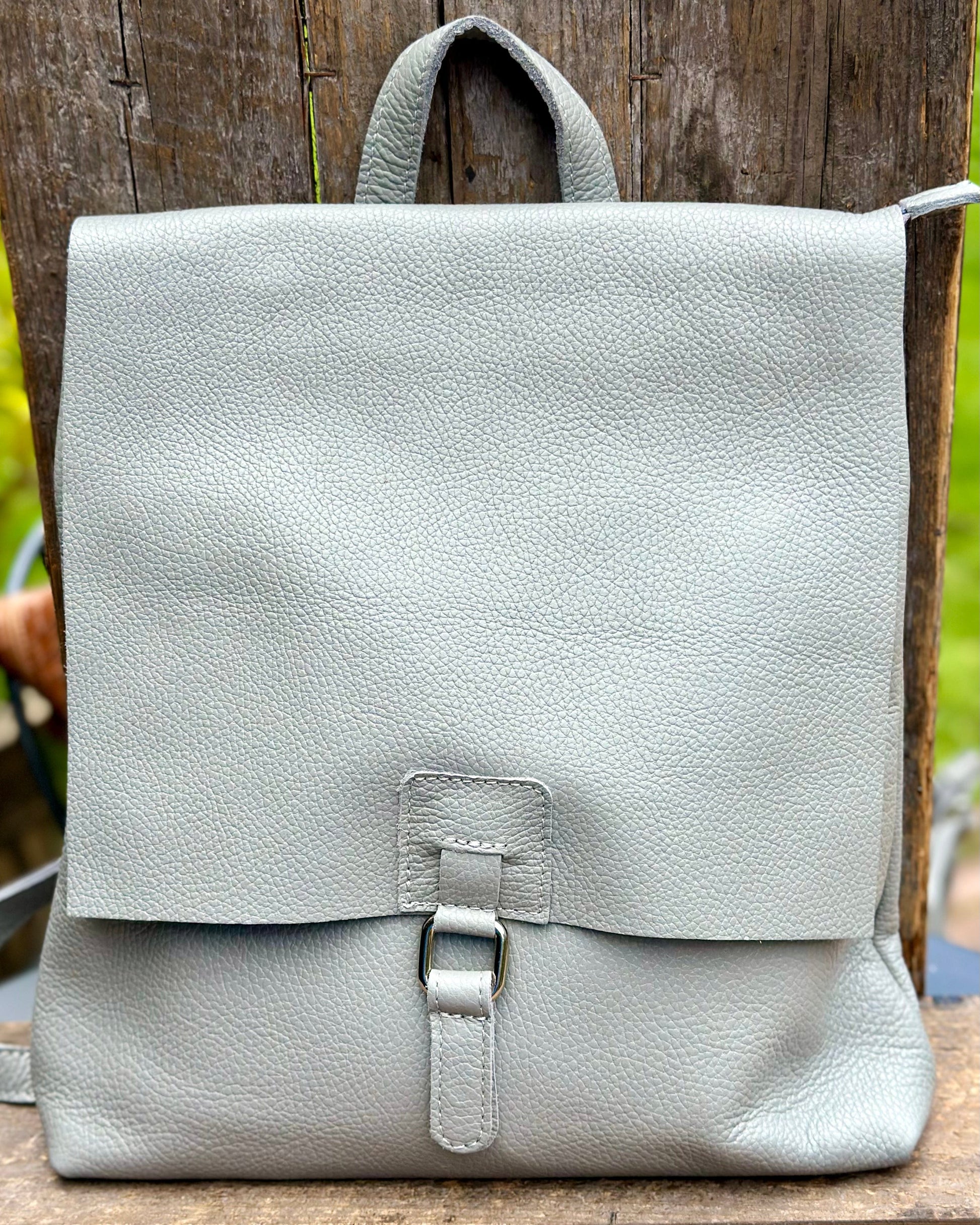 Grey leather backpacks online