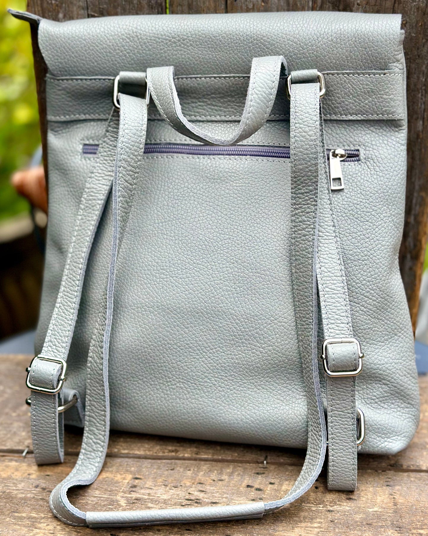 leather bag Large Soft Leather Backpack - Silver Grey