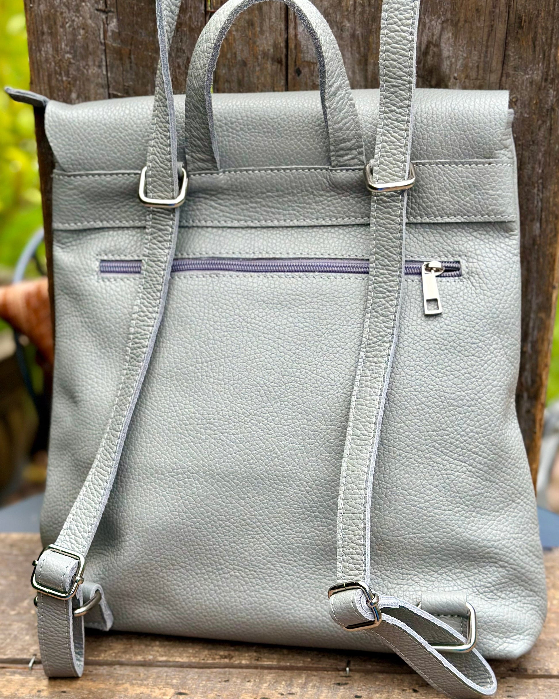 leather bag Large Soft Leather Backpack - Silver Grey