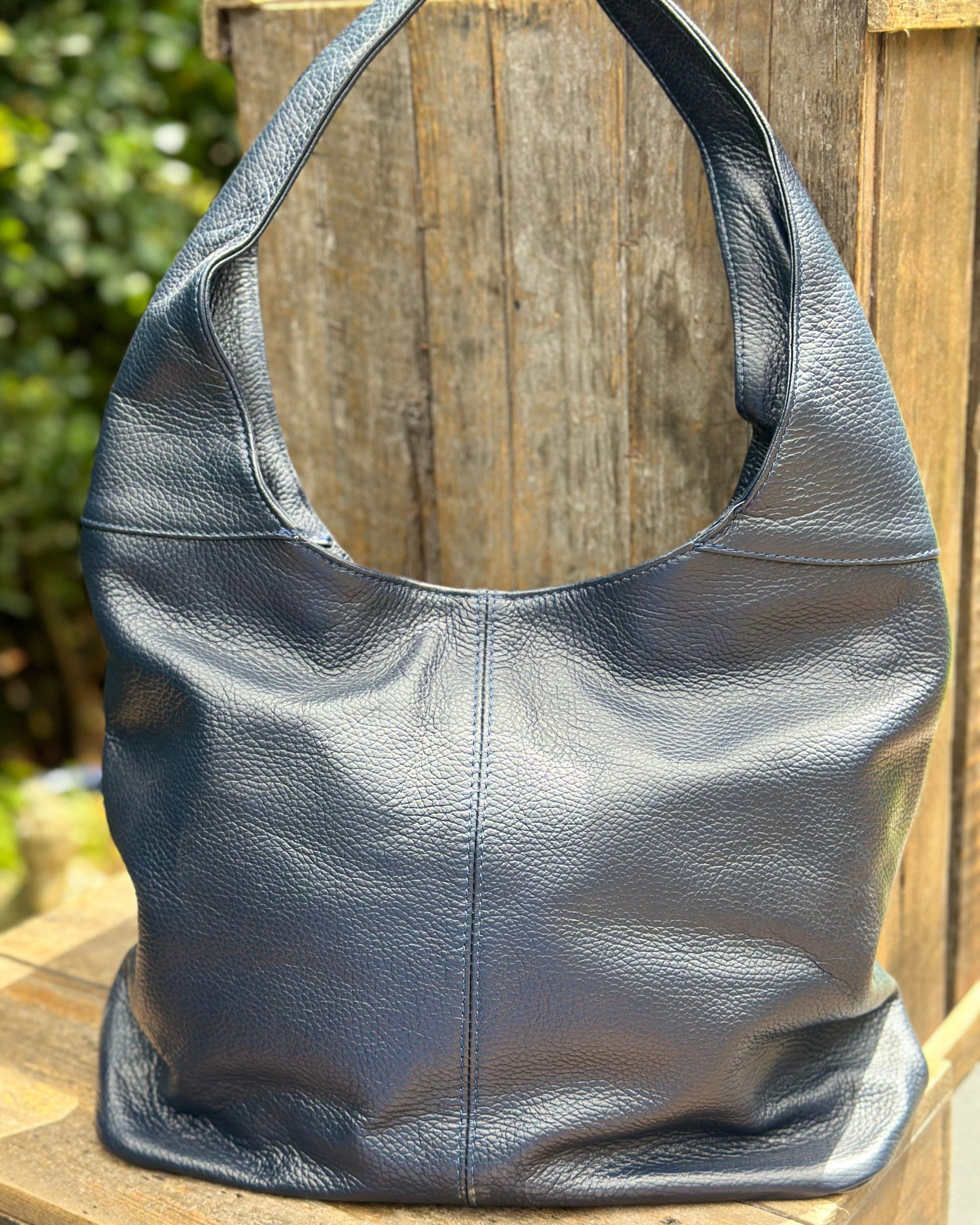 leather bag Leather Slouch Bag - Navy