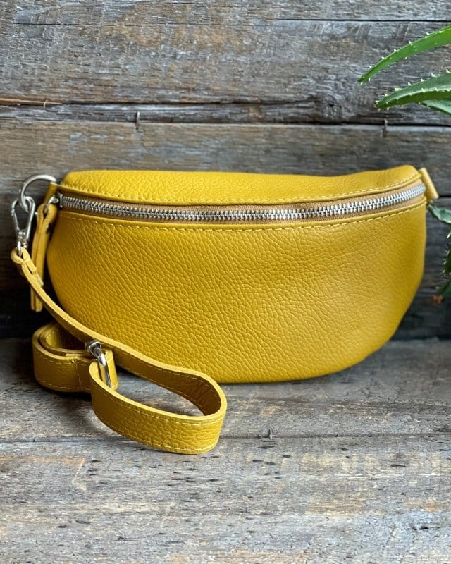 Leather Tassel Bag Leather Belt Bag - Mustard With Silver Finishings