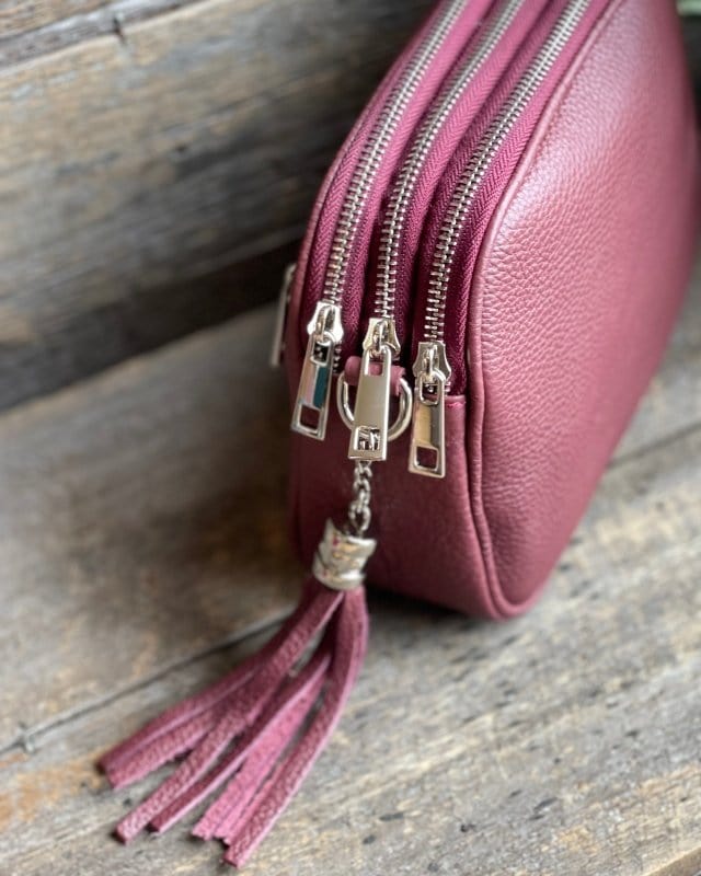 Leather Tassel Bag Leather Tassel Bag - Burgundy With Silver Finishings