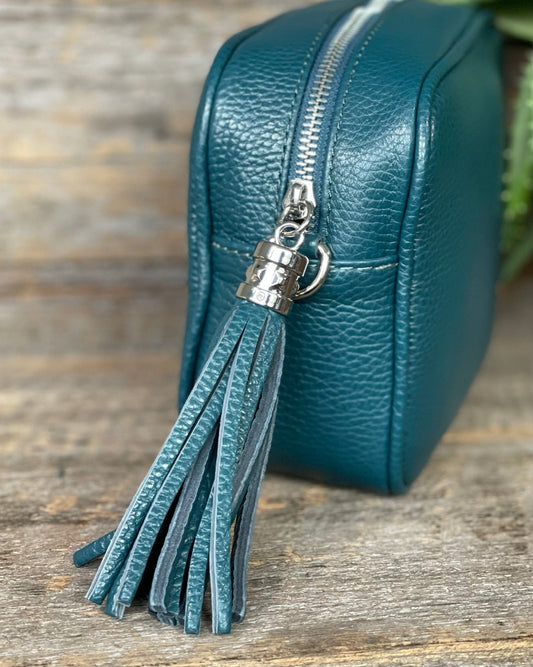 Leather Tassel Bag Leather Tassel Bag - Teal With Silver Finishings