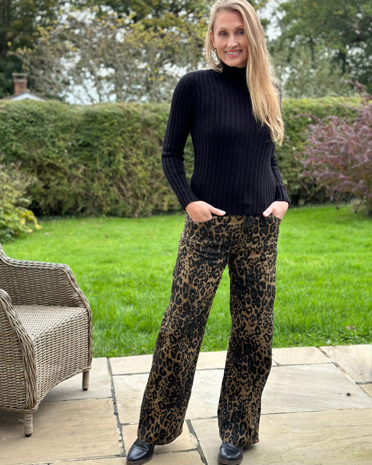 Leopard Print Wide Leg Jeans