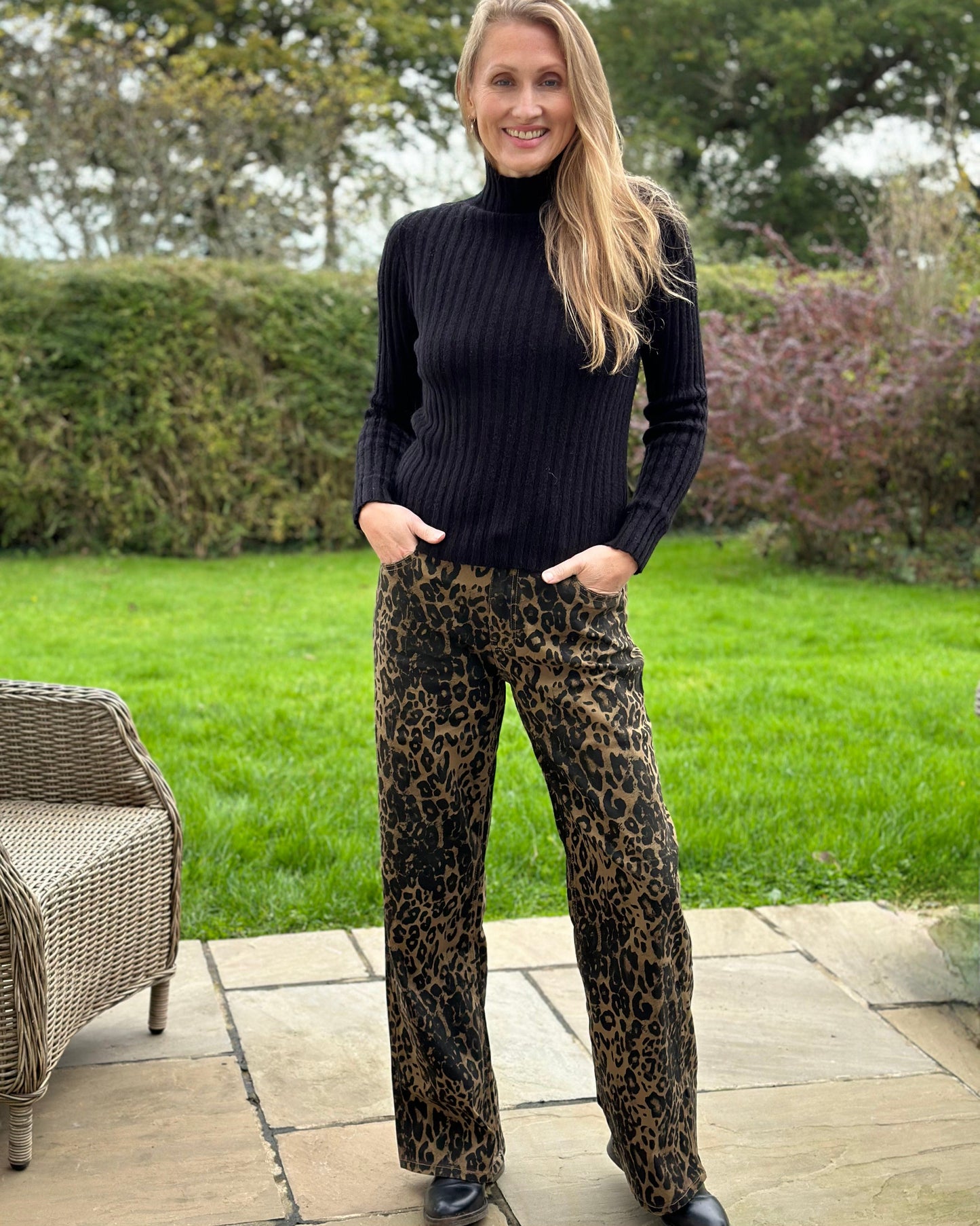 Leopard Print Wide Leg Jeans