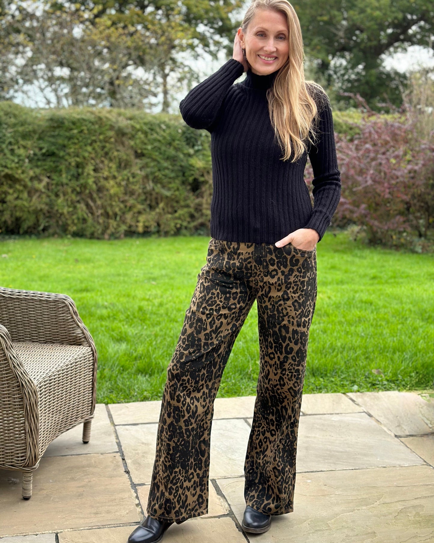 Leopard Print Wide Leg Jeans