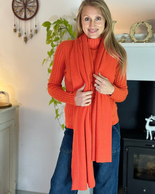Long Ribbed Knitted Scarf - Orange