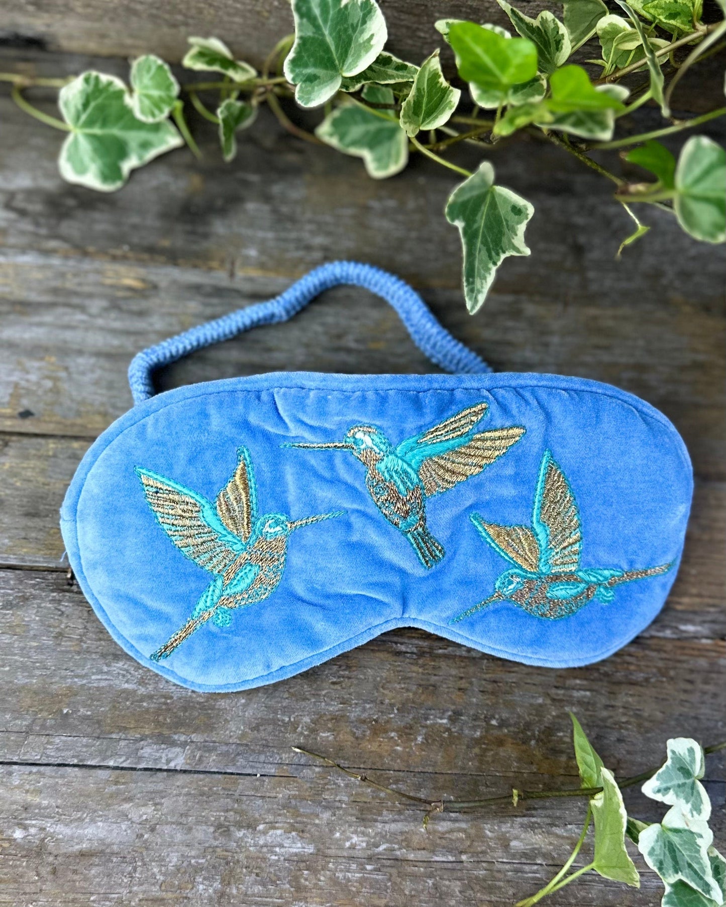 Luxury Velvet Hummingbirds Eye Mask - Blue