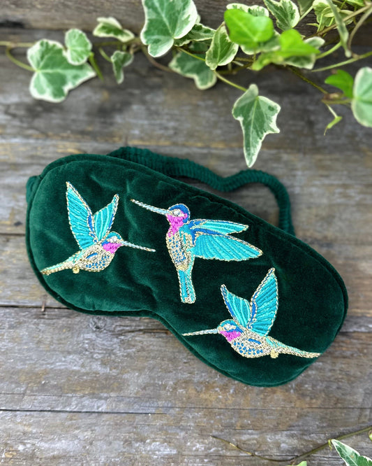 Luxury Velvet Hummingbirds Eye Mask - Forest Green