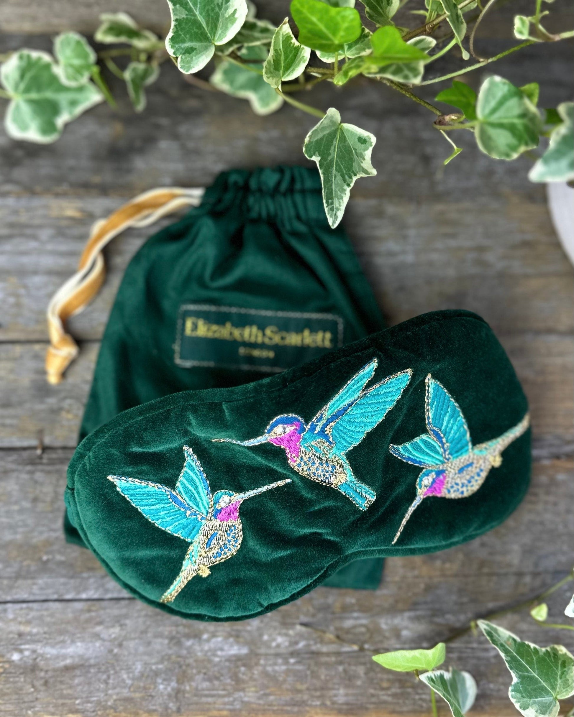 Luxury Velvet Hummingbirds Eye Mask - Forest Green