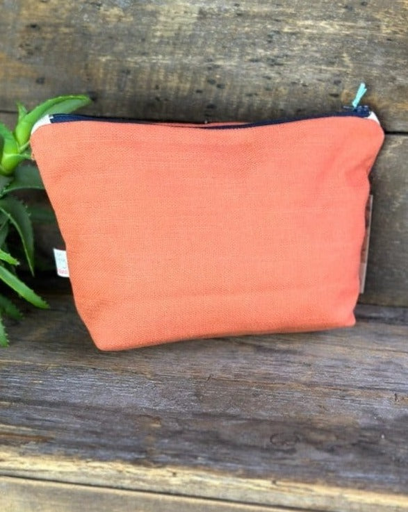Make up bag Canvas Make Up Bag With Embroidered Cat - Burnt Orange