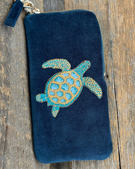 Make up bag Embroidered Turtle Glasses Pouch - Marine Navy