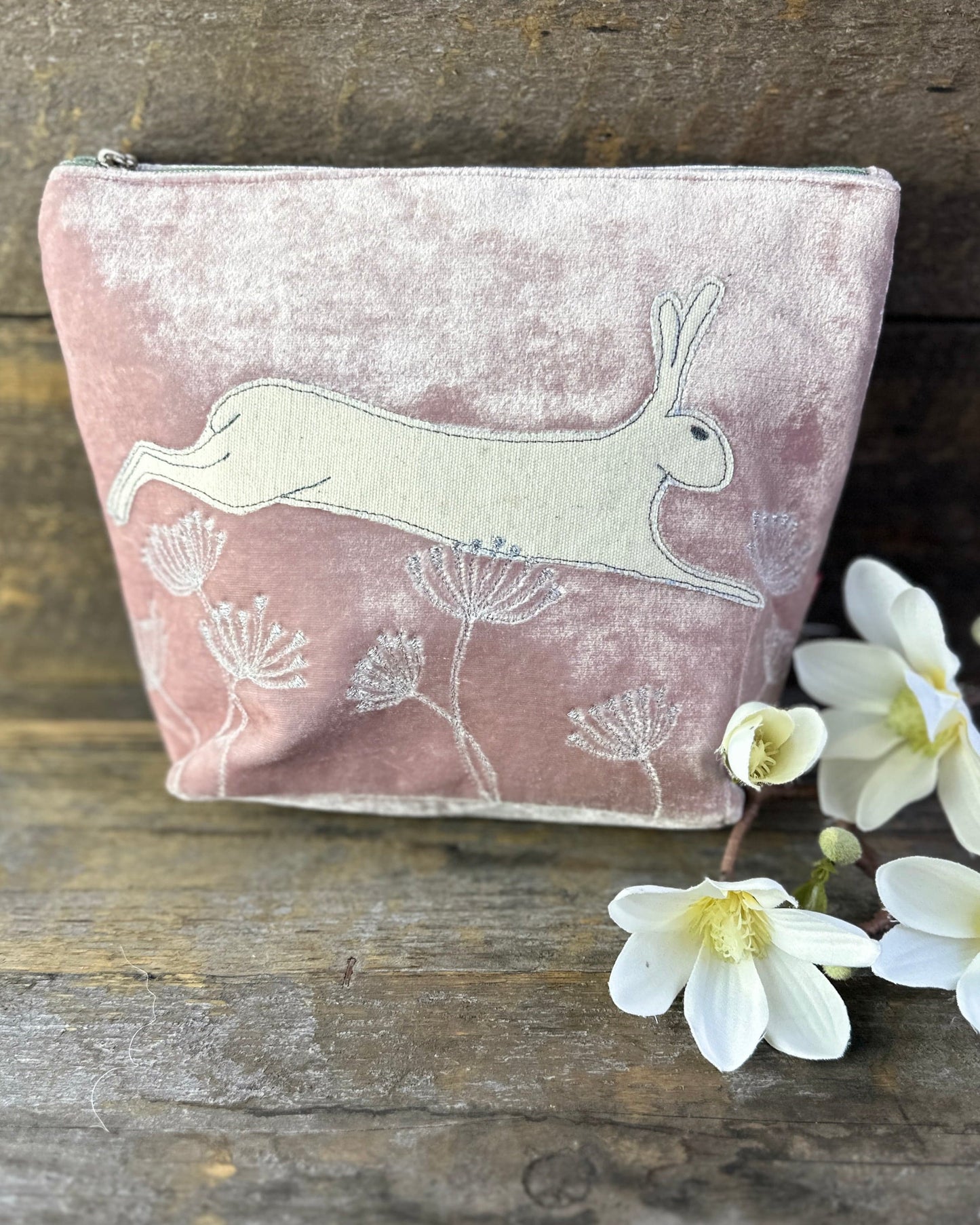 Make up bag Large Velvet Make Up Bag With Leaping Hare