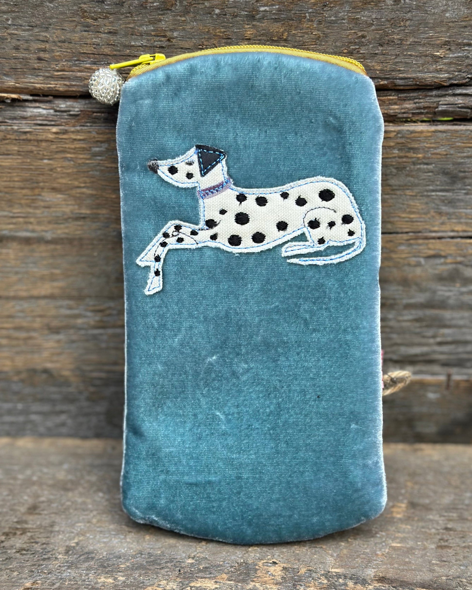 Make up bag Velvet Glasses Pouch With Dalmation Dog - Pale Blue