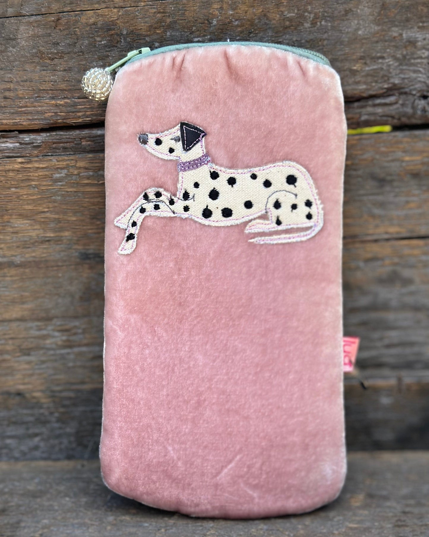 Make up bag Velvet Glasses Pouch With Dalmation Dog - Pale Pink