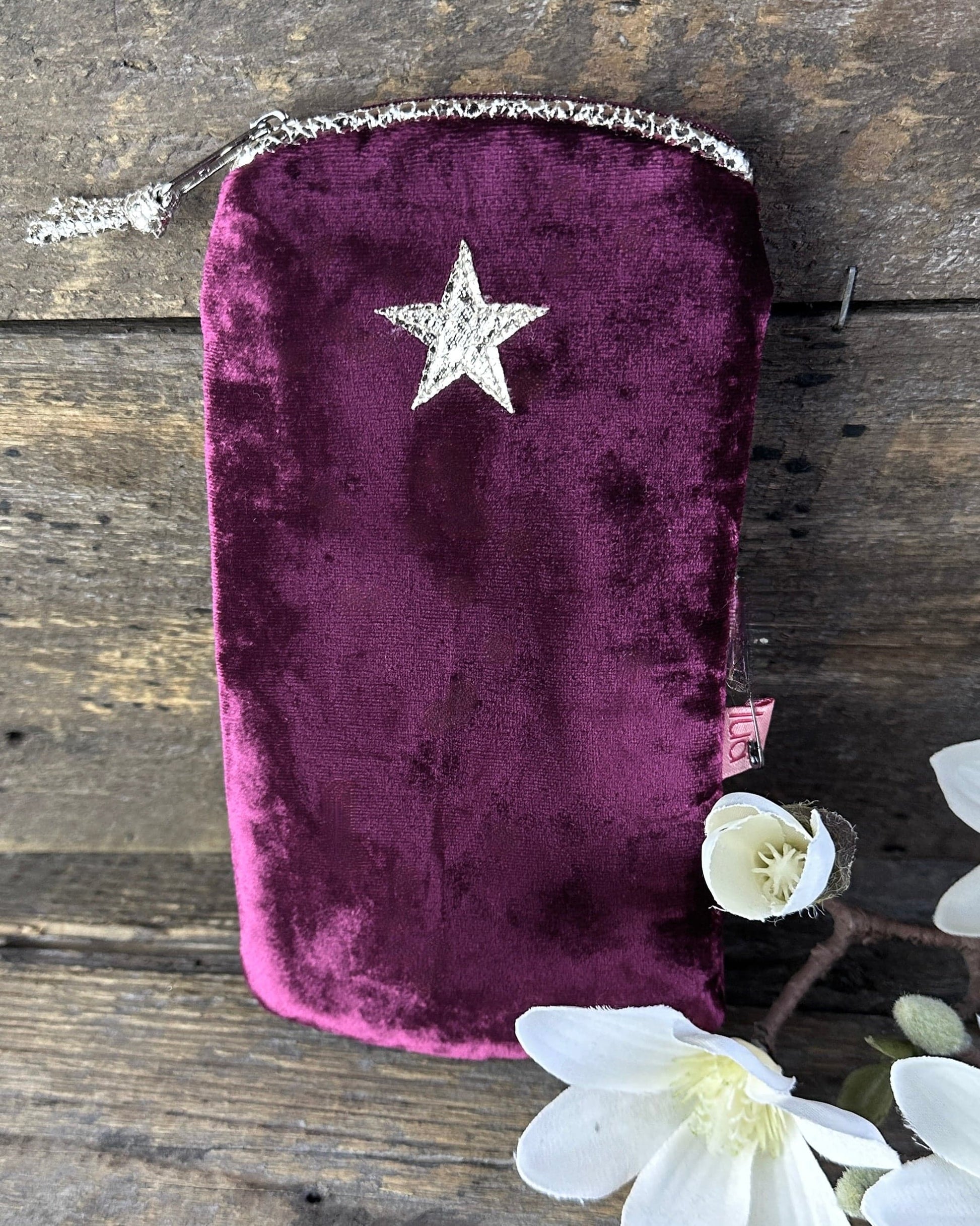 Make up bag Velvet Glasses Pouch With Shiny Star - Burgundy
