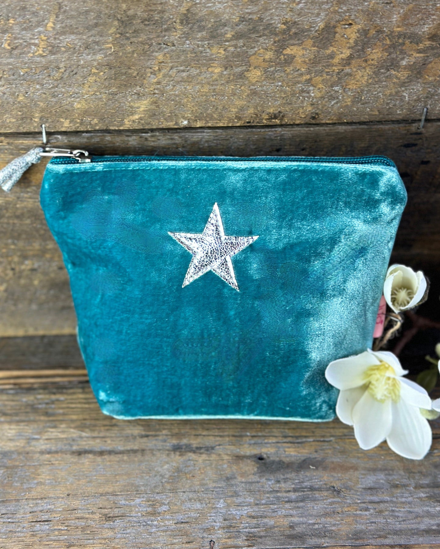 Make up bag Velvet Make Up Bag With Shiny Star - Turquoise