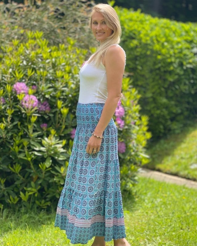Patterned Tiered Skirt/Dress - Blue