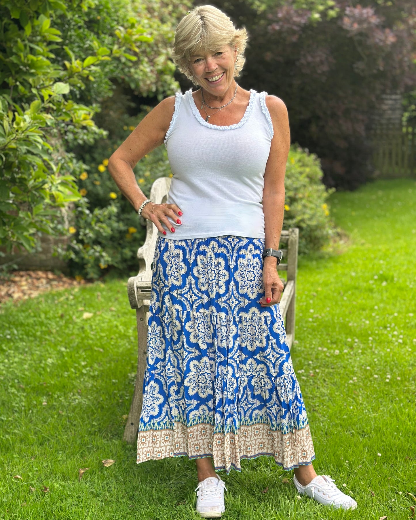 Patterned Tiered Skirt/Dress - Cobalt Blue