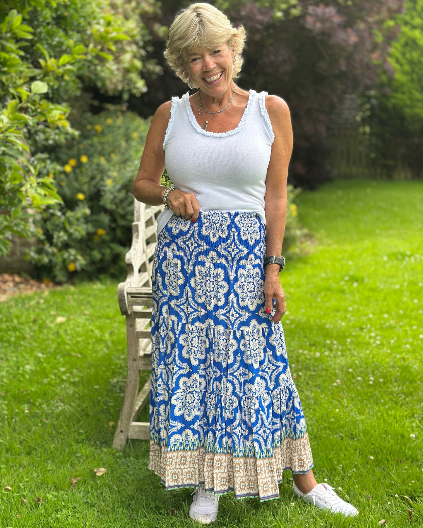 Patterned Tiered Skirt/Dress - Cobalt Blue