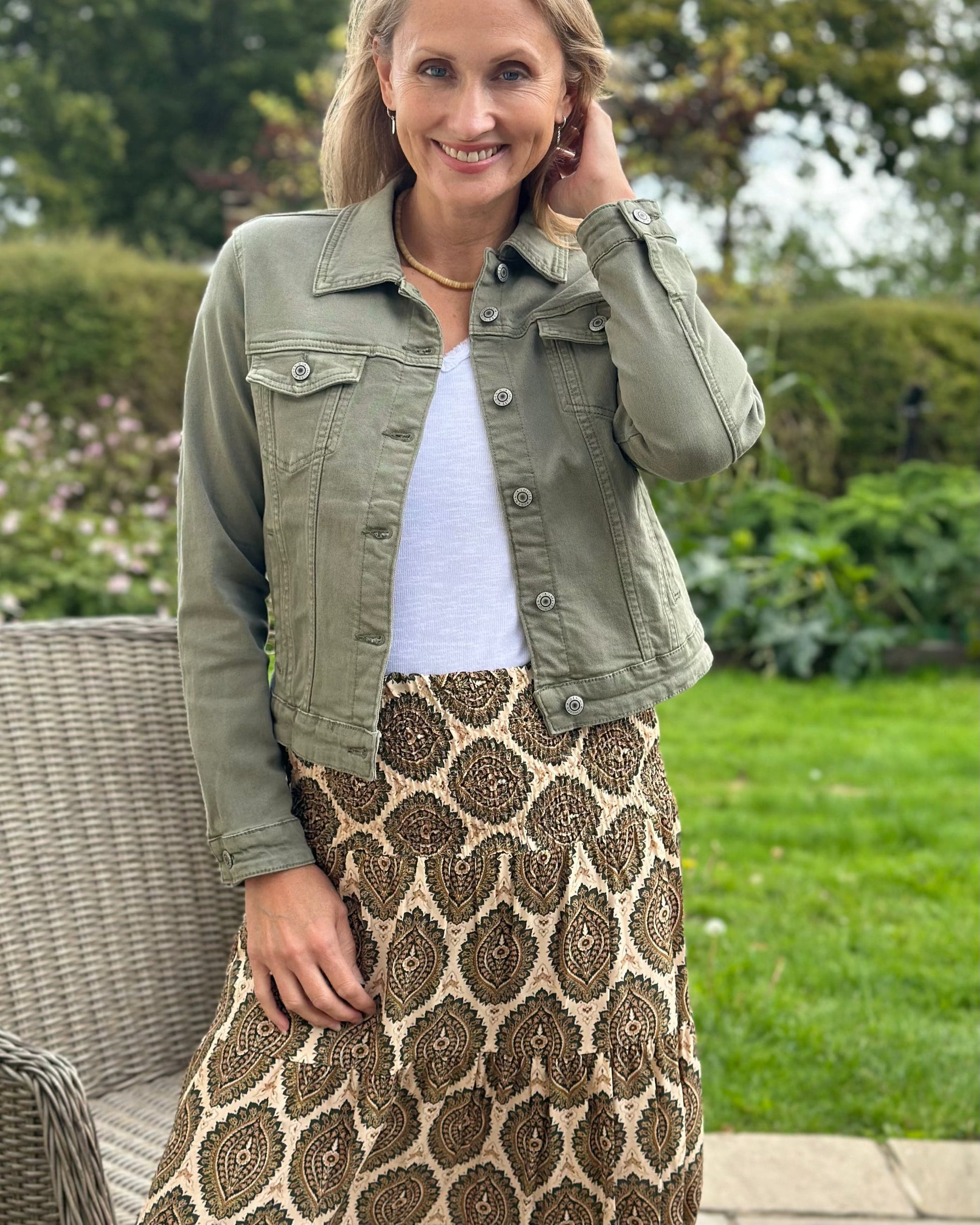 Patterned Tiered Skirt/Dress - Khaki