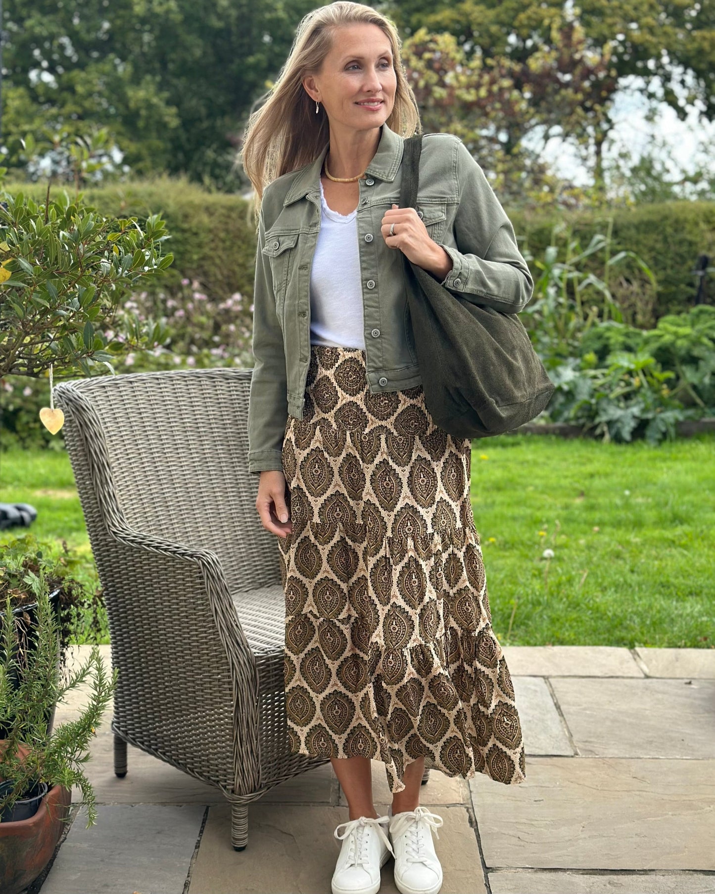 Patterned Tiered Skirt/Dress - Khaki