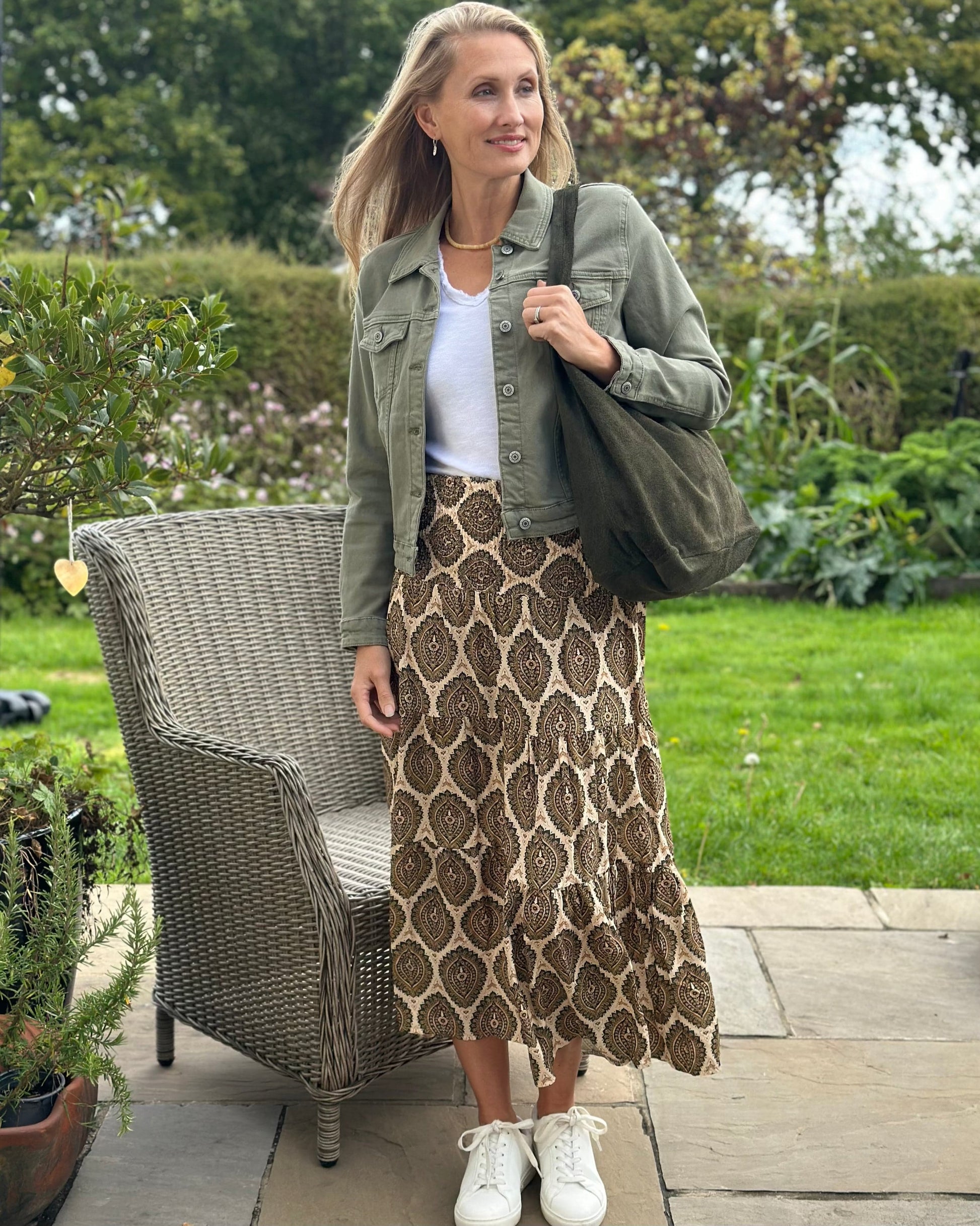 Patterned Tiered Skirt/Dress - Khaki
