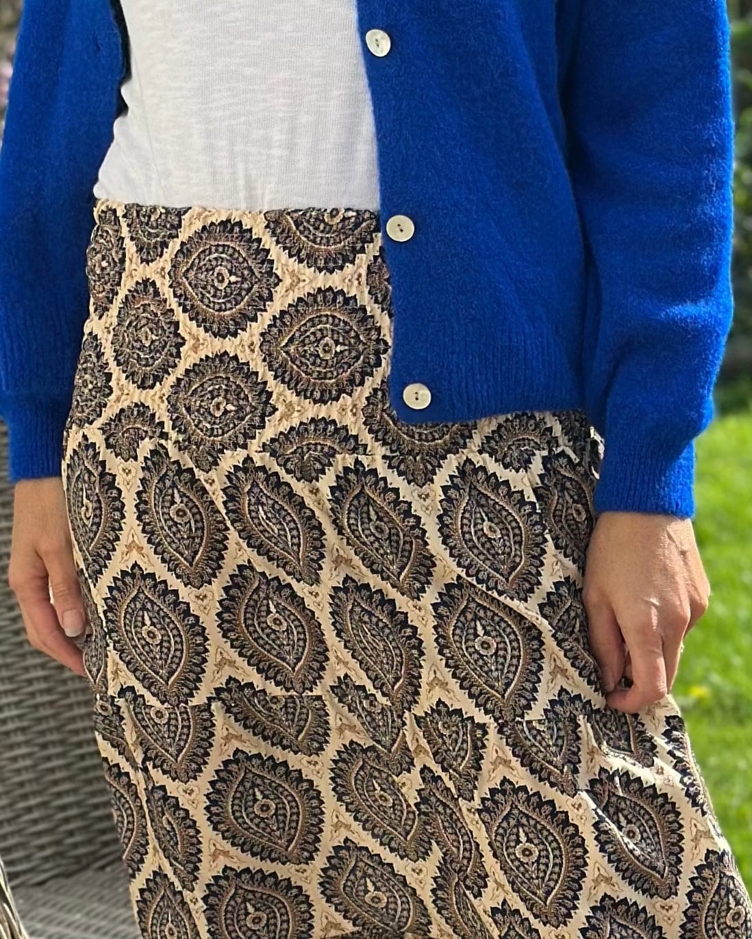 Patterned Tiered Skirt/Dress - Navy