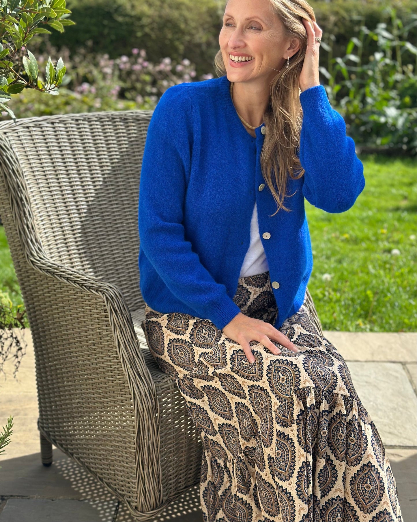 Patterned Tiered Skirt/Dress - Navy