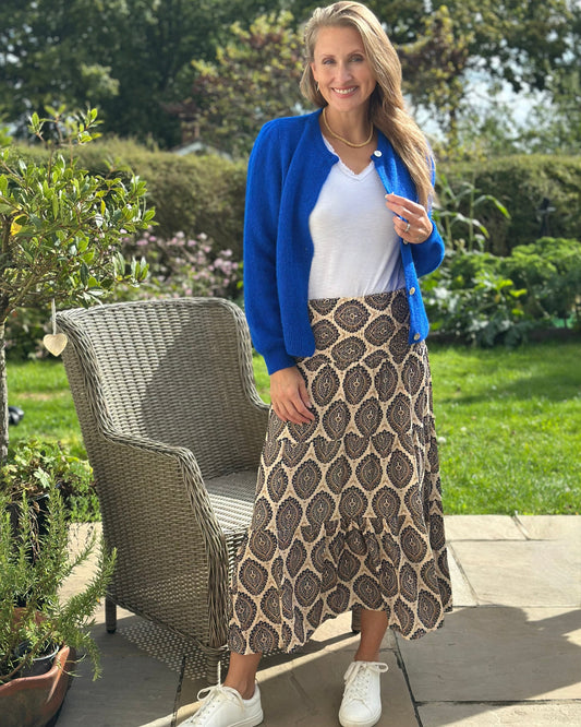 Patterned Tiered Skirt/Dress - Navy