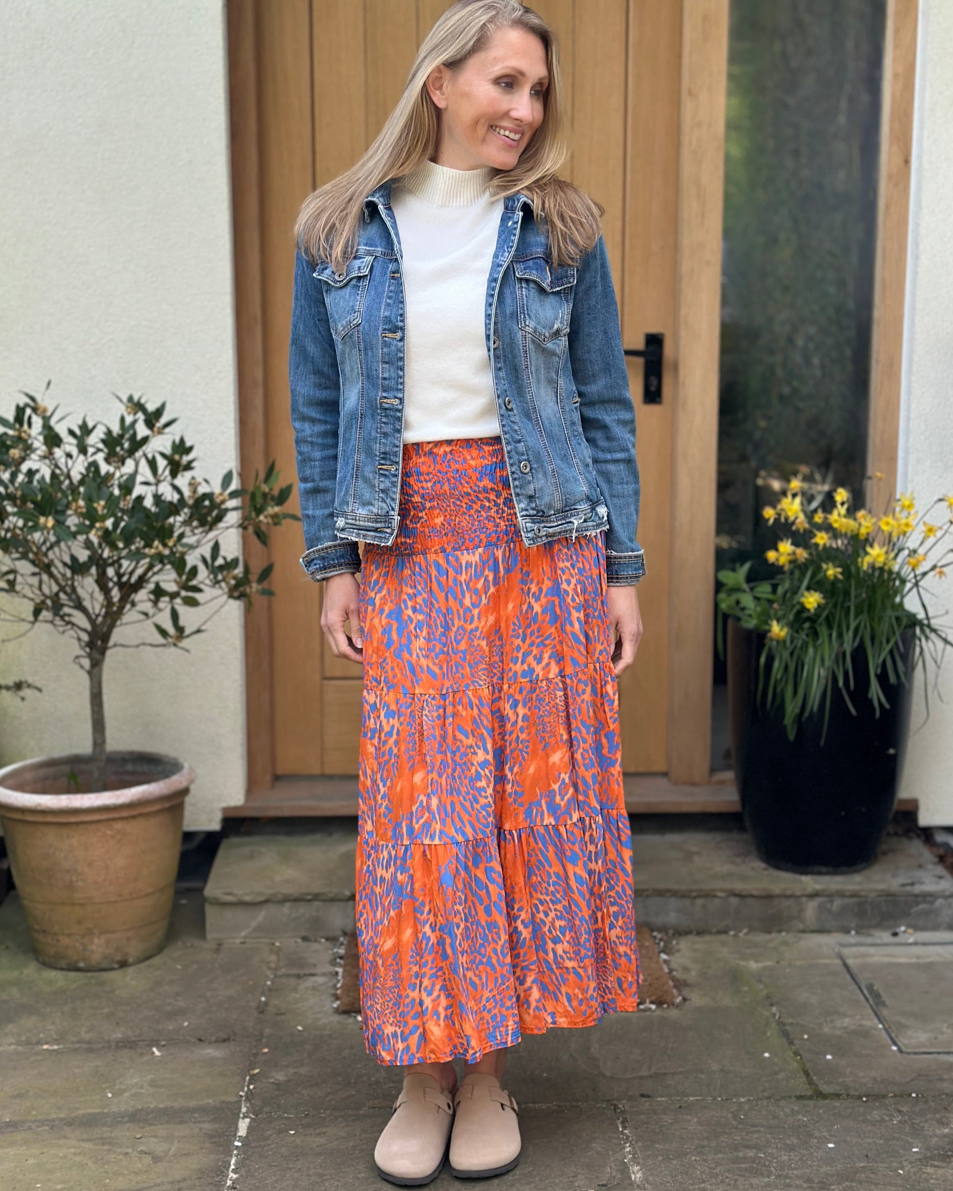Patterned Tiered Skirt/Dress - Orange/Denim