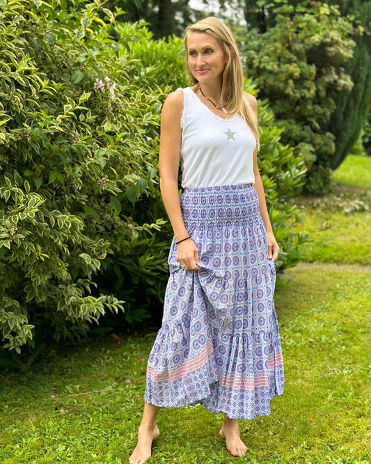 Patterned Tiered Skirt/Dress - Royal Blue