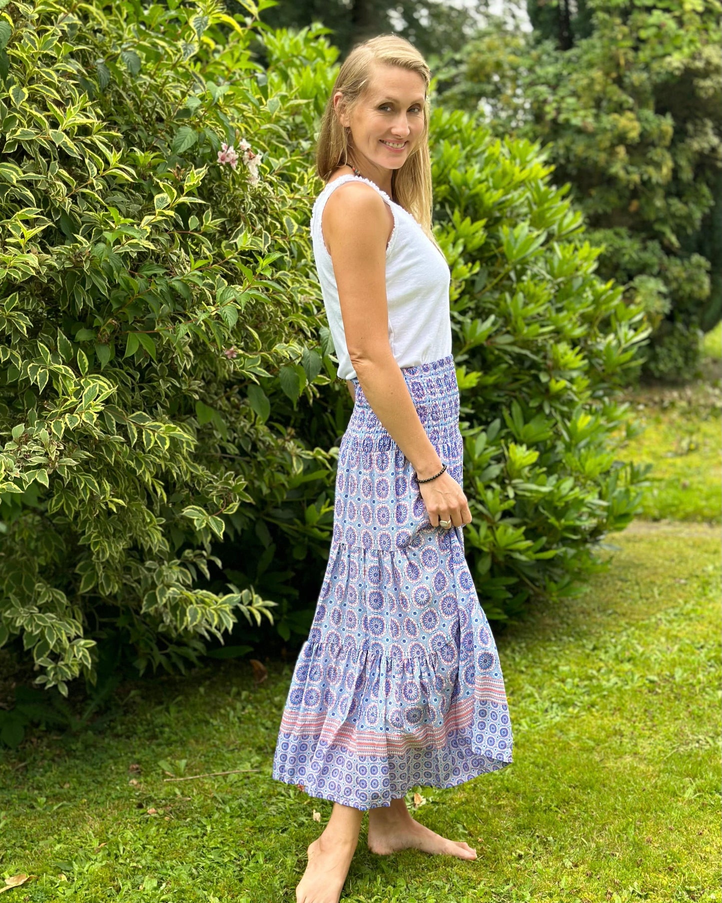 Patterned Tiered Skirt/Dress - Royal Blue