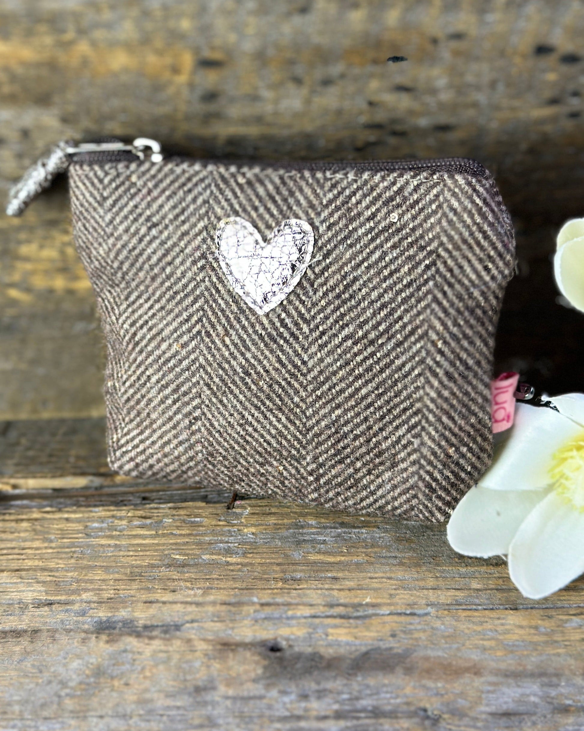 purse Herringbone And Silver Heart Mini Coin Purse