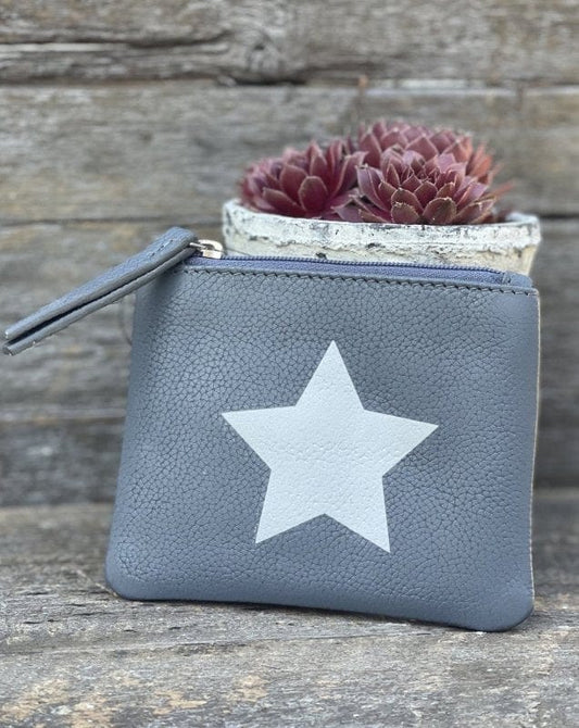 purse Small Leather Coin Purse - White Star