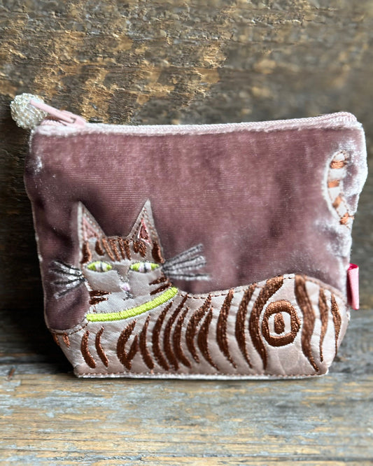 purse Velvet Embroidered Cat Mini Purse - Mink