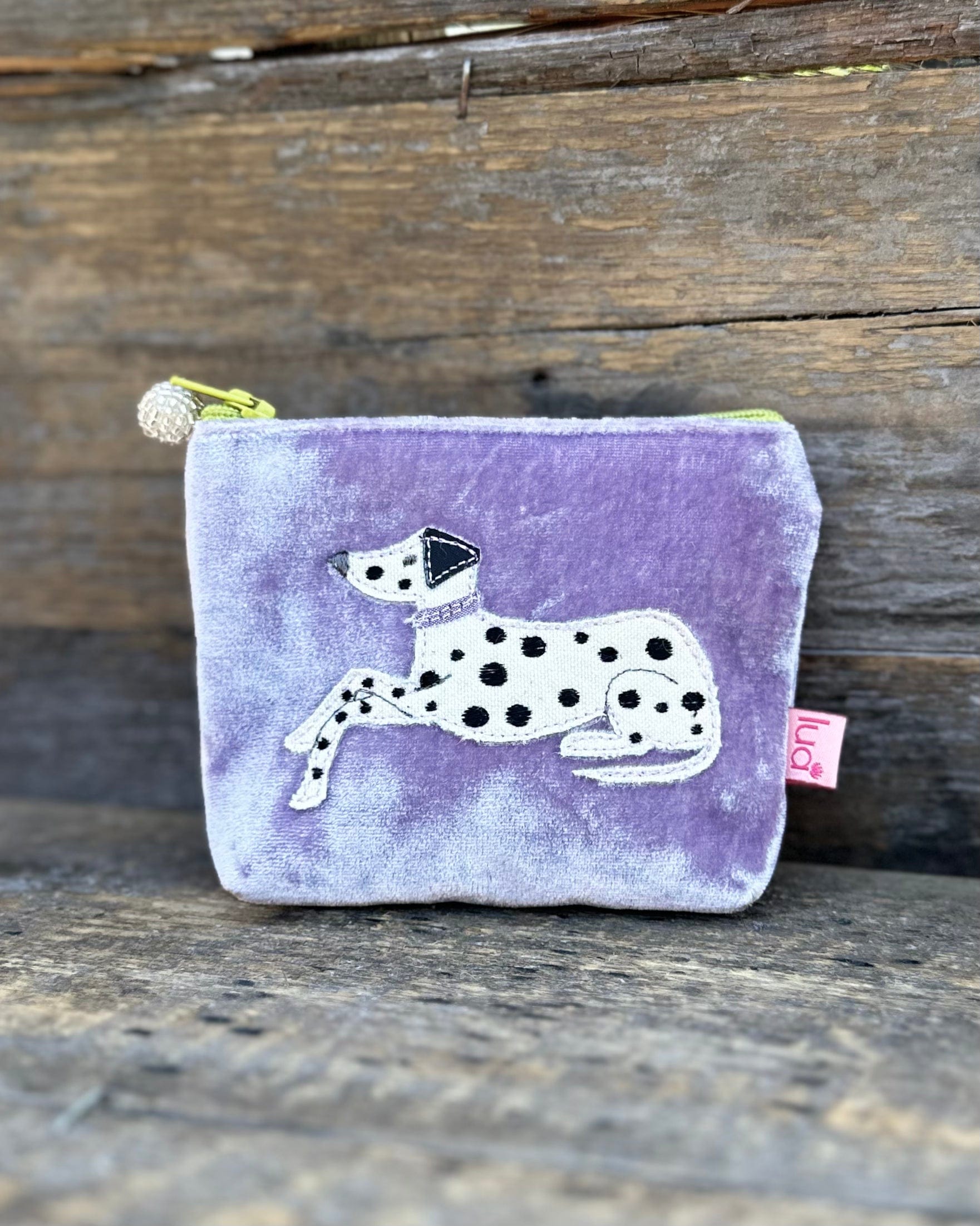 purse Velvet Embroidered Dalmatian Mini Coin Purse - Lilac