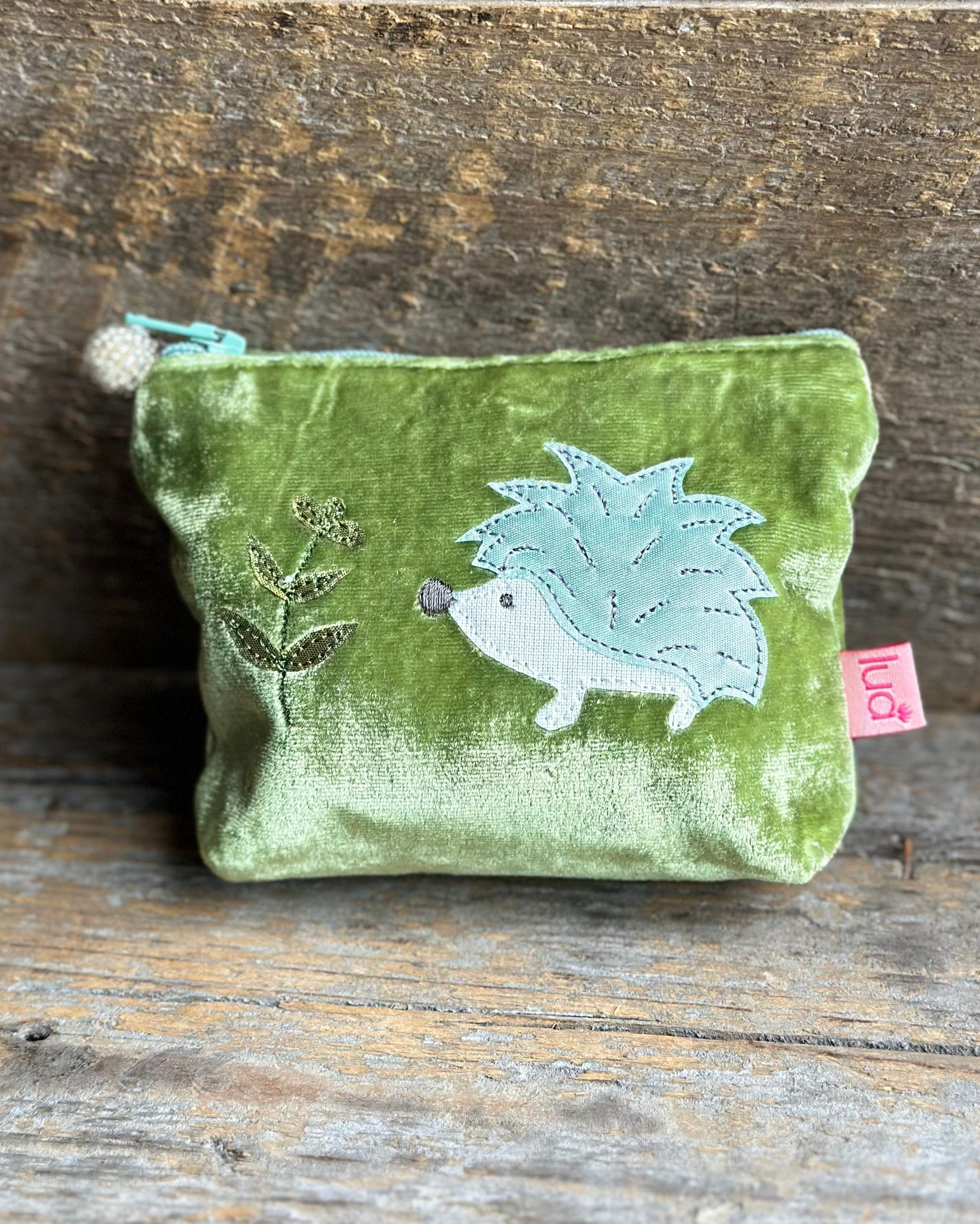 purse Velvet Embroidered Hedgehog Mini Coin Purse - Green