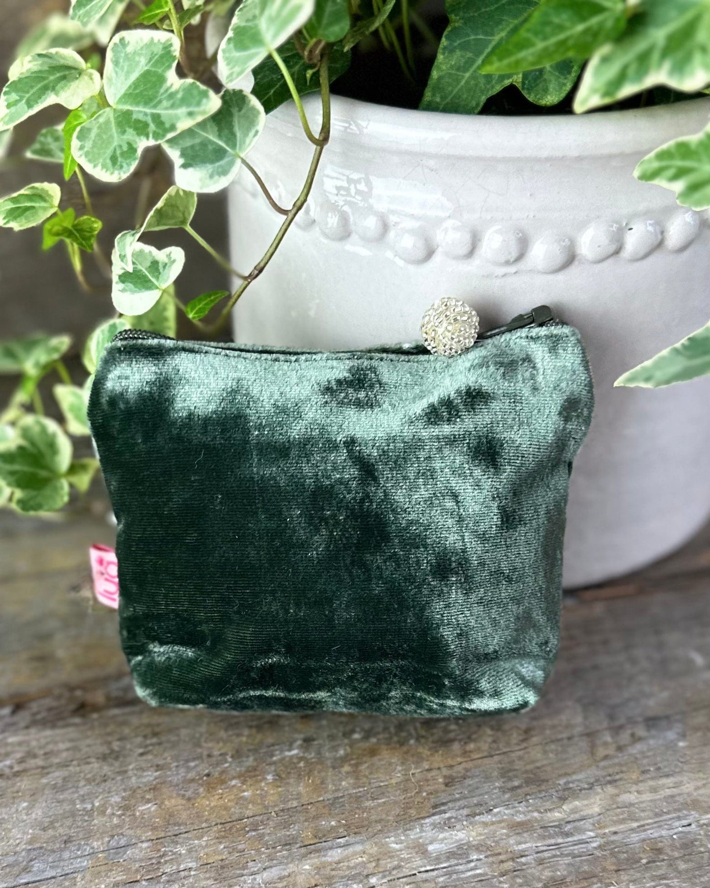 purse Velvet Embroidered Leaf Mini Coin Purse - Charcoal