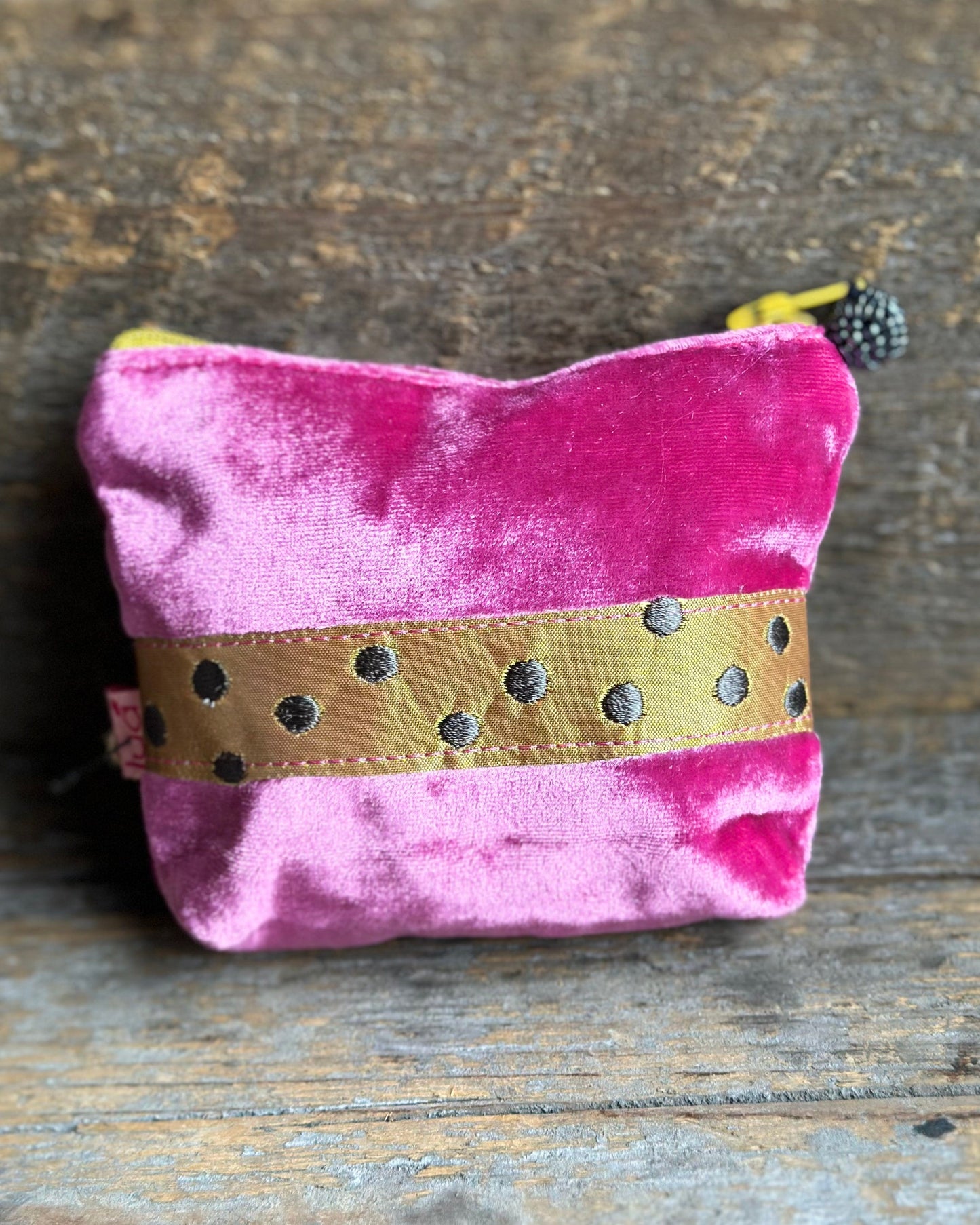 purse Velvet Embroidered Sausage Dog Mini Purse - Pink