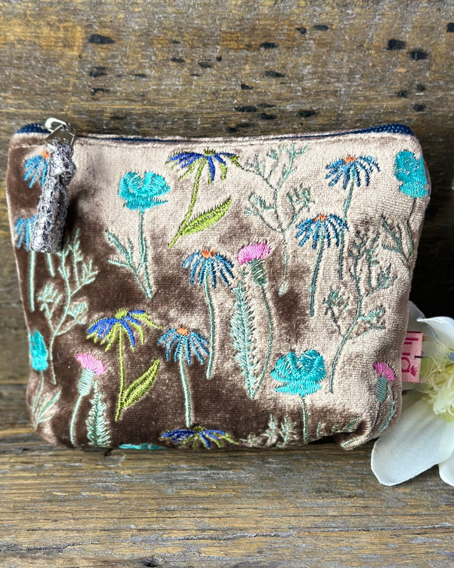 purse Velvet Flowers Mini Coin Purse - Mink